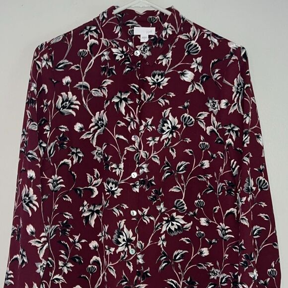 J JILL Button Front Collared Floral Tunic Top Shirt Blouse Small Long Sleeve - Picture 2 of 9